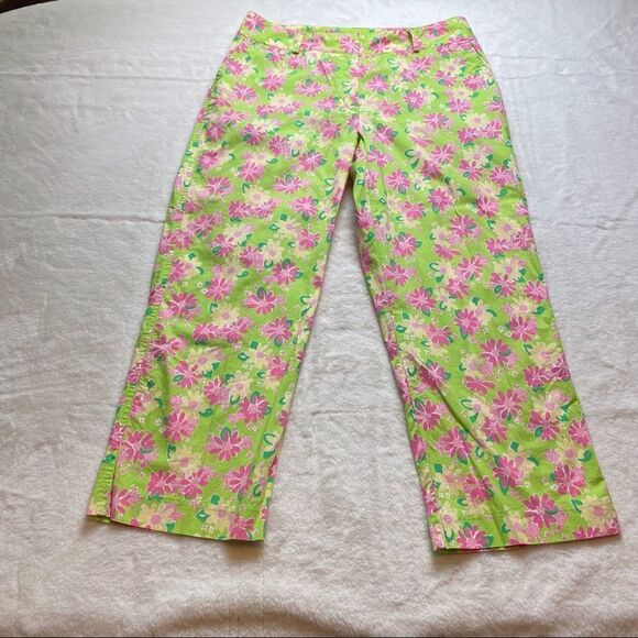 Lilly Pulitzer Floral And Rhino Print Capris Size 10 - Picture 1 of 10